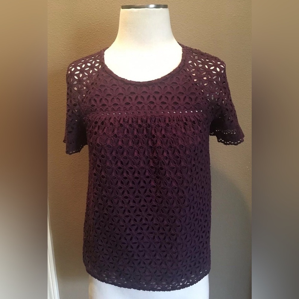 J. Crew - Purple Eyelet Women's Top size 6 - Picture 7 of 11